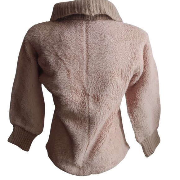 Small Vintage Cozy Faux Fur Turtleneck Sweater Petti Plush Pullover Ribbed Hem - Picture 2 of 5